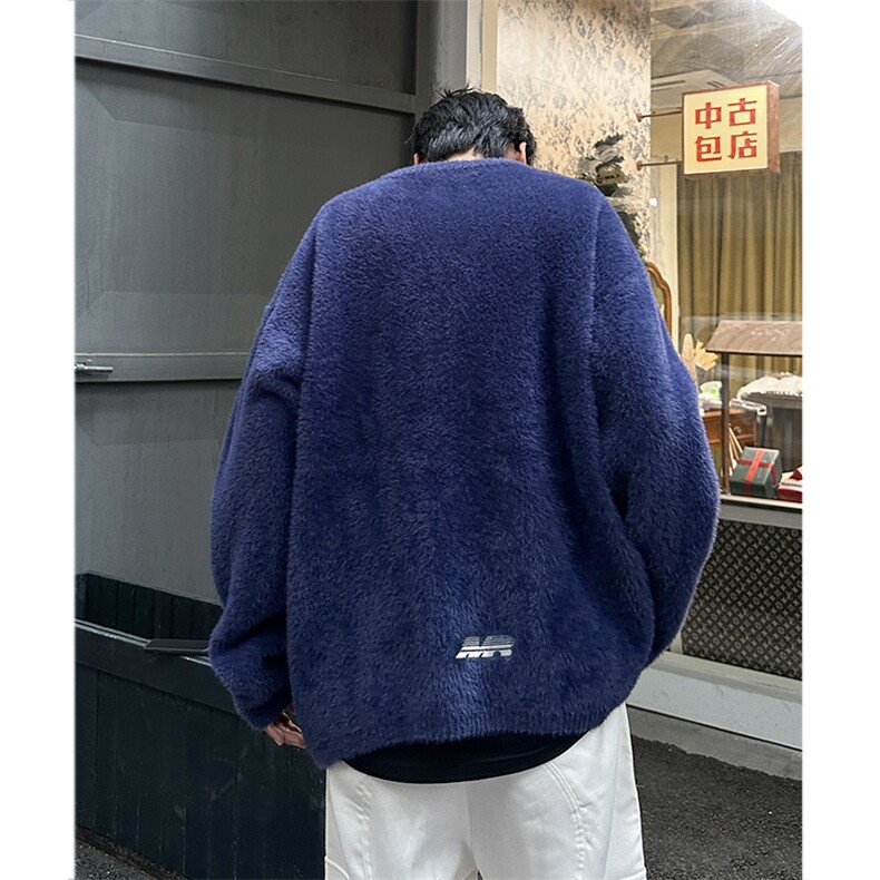 仿貂毛v领毛衣男秋冬美式复古慵懒风运动球服cleanfit针织衫外套,男装针织衫/毛衣,星座410-7