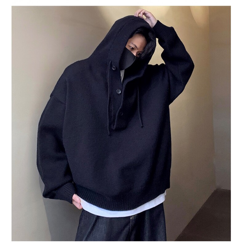 美式重磅灰色连帽毛衣男女秋冬潮牌高级感针织衫宽松慵懒风p65,男装针织衫/毛衣,电商C307
