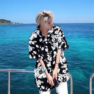 2025新款夏威夷风沙滩花衬衫夏短袖碎花衬衣宽松情侣装CY1063-P27,男装衬衫,星座412-2