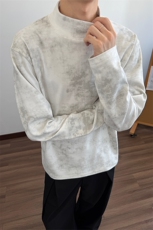 重磅扎染德绒保暖半高领长袖T恤男款秋季潮牌宽松廓形内搭打底衫，男装卫衣，电商A102
