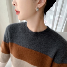 2025年秋季7针重工加厚拼色圆领，女装羊绒衫，百越羊绒