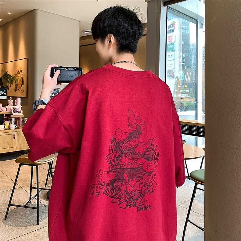 夏季新款高街重磅龙年斑驳印花短袖M~5XLXZ604-DT216-P25控39,男装T恤,星座604