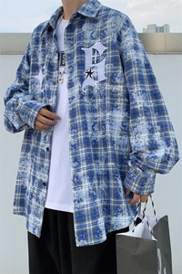 爆品格子衬衫开衫男女衬衣外套百搭上衣刺绣中性风宽松潮C77H-P45图片