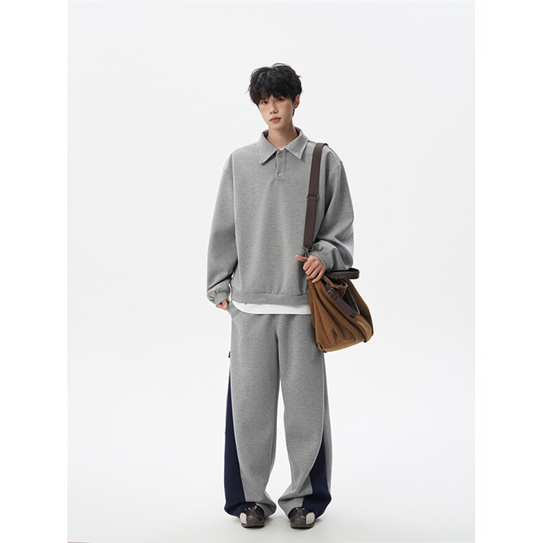 5XL-M潮流高级感披肩撞色拼接翻领百搭卫衣宽松弯刀长裤TZ113P118,男装休闲套装,电商D206-1