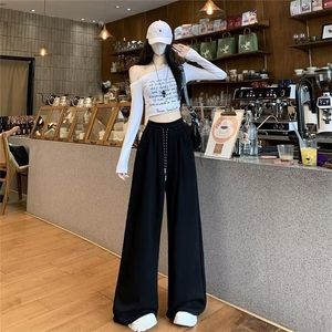 无品牌运动裤女秋冬季2025新款高腰垂感直筒阔腿裤美式宽松卫裤子图片