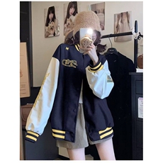 美式潮牌棒球服春秋新款撞色刺绣女高街宽松休闲小众夹克外套百搭，男装夹克，星座506A