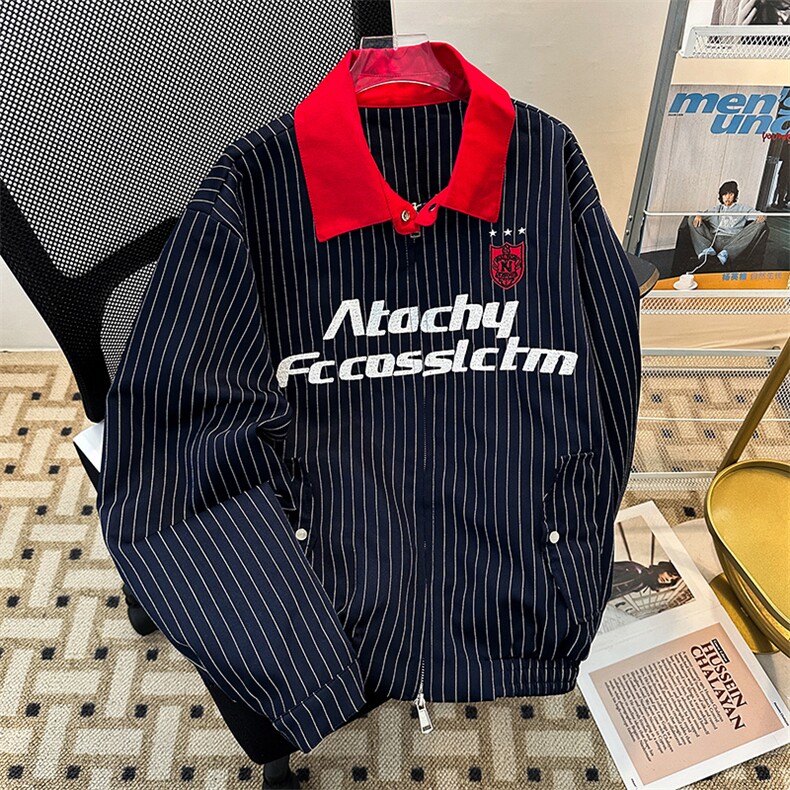 美式街头翻领条纹夹克男cleanfit高街宽松飞行服外套JK08566-P68,男装夹克,星座308B-2