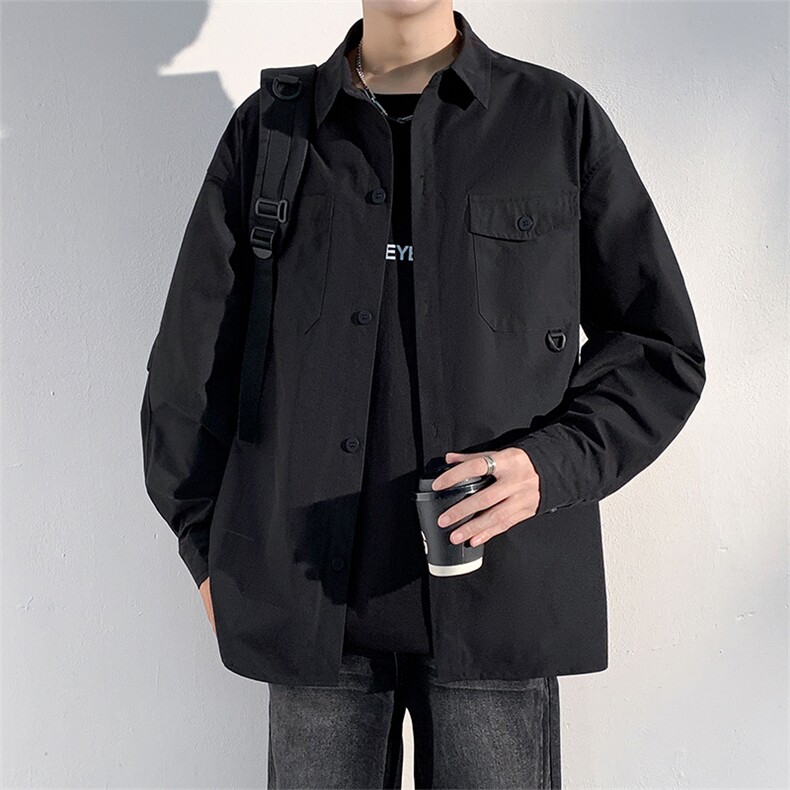 G802-P45 秋季新款港风休闲宽松长袖衬衫男图片