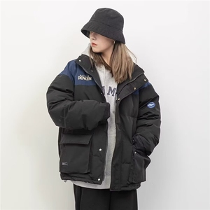 加绒加厚冬男女高领棉衣撞色工装大口袋印花面包服棉袄MY123 P68图片