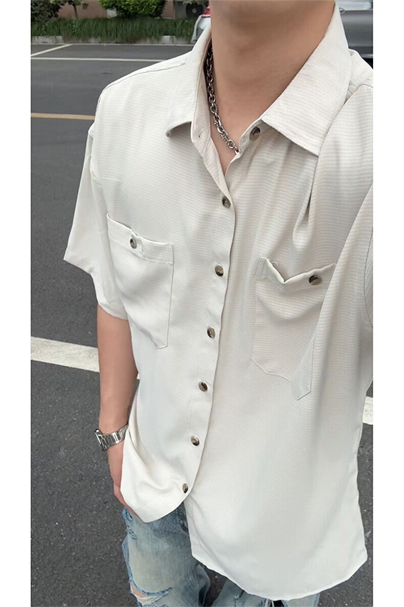 美式ins高街冰丝宽松短袖衬衣货号CY25157P4068,男装衬衫,电商A063