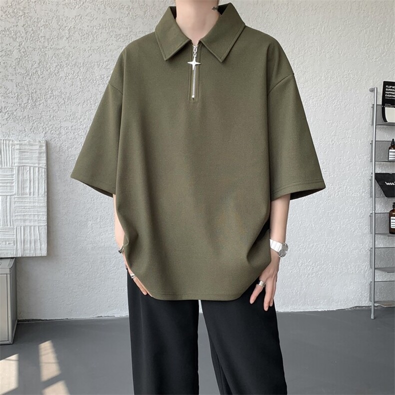 8XL-M半拉链短袖t恤特大码美式高街polo体恤衫翻领半袖DX1215/P35,男装T恤,电商B238
