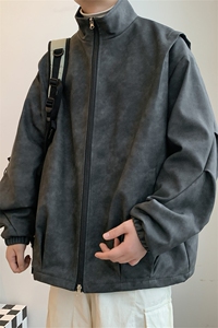 PY9099/P85春装宽松机能风磨砂皮衣皮夹克男休闲百搭痞帅上衣外套图片