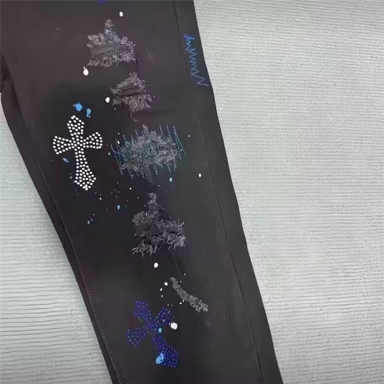 1506/Q6540/P55欧货轻奢刮烂破洞补丁牛仔裤男潮牌秋冬季修身,男装牛仔裤,星座1506