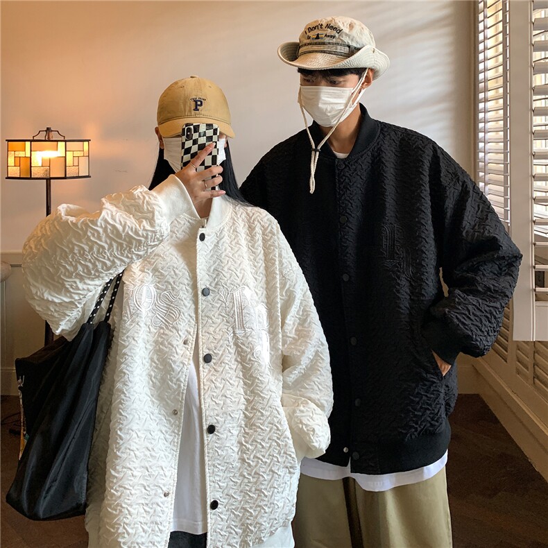 情侣装秋冬新款同色系夹棉加厚字母绣花棒球服外套D227P118男类，女装短外套，电商A335-1（原A458）