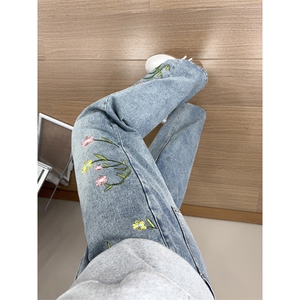B221 美式ins高街暗黑绣花宽松直筒牛仔裤LK25581-特P45控78图片
