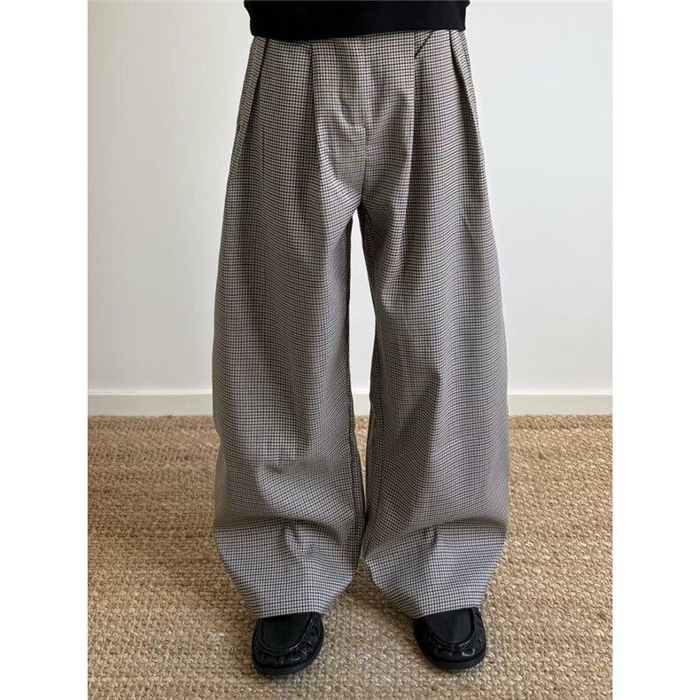 自家图~老钱风自带氛围感A字皱千鸟格休闲裤西裤CK763/特P50，男装西裤，电商B350