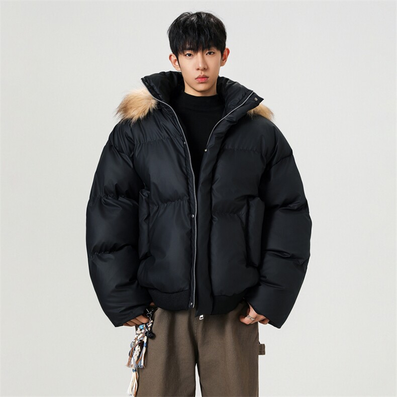 秋冬新款可二开休闲百搭连帽毛领PU加厚情侣棉服MY5241TP90,男装棉衣,电商A247