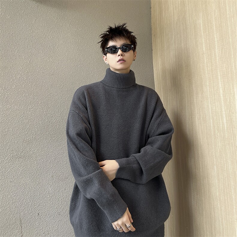 2024新款纯色高领宽松日系外穿毛衣痞帅针织衫翻领现货W8432-P43，男装针织衫/毛衣，星座512-4