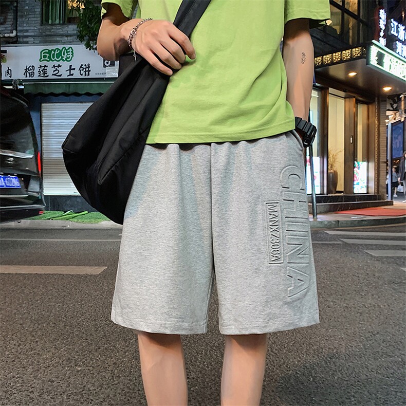 学院风新款压花工艺直筒短裤男宽松五分裤休闲裤运动裤夏季,男装休闲裤,电商A102B