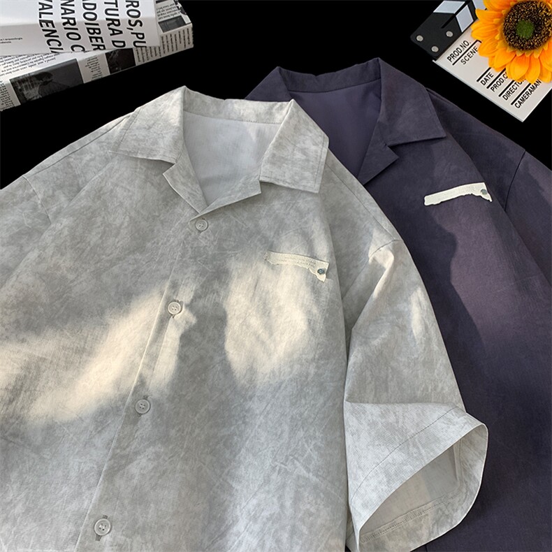 2024夏季新款港风摆拍大码扎染短袖衬衫M-5XHC24351-特P35，男装衬衫，电商A022