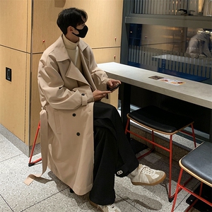 DF275-TP75108 简约宽松百搭中长款外套秋季男双排扣休闲风衣图片