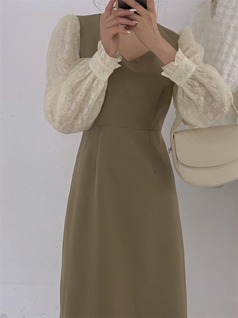 拼纱连衣裙，女装连衣裙，驿谷