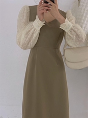 拼纱连衣裙，女装连衣裙，驿谷