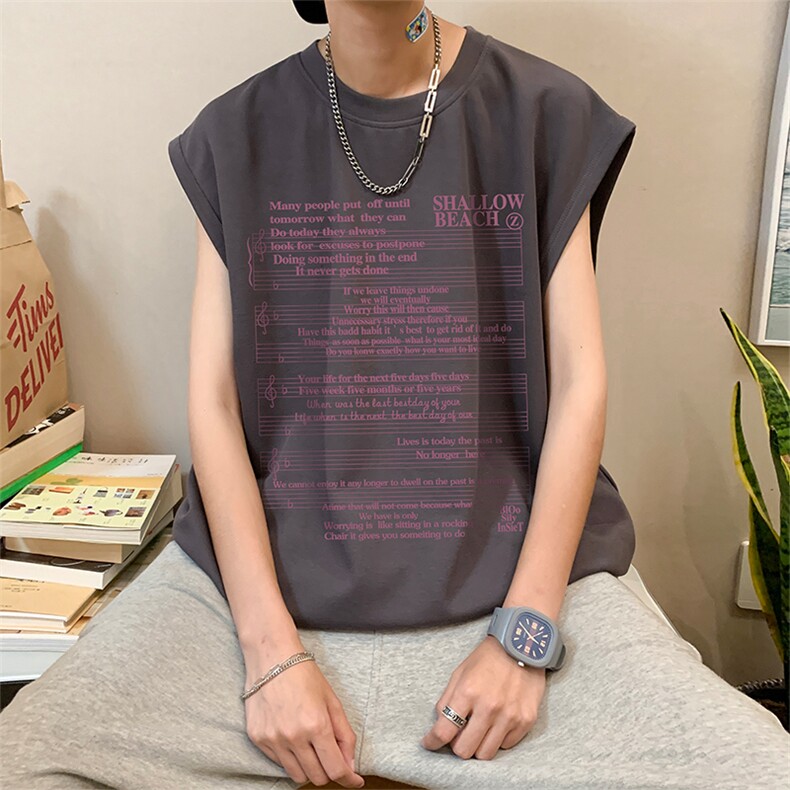 直播品质重磅纯棉220克美式印花宽松背心男女无袖t恤潮BX399P25,男装T恤,电商A486
