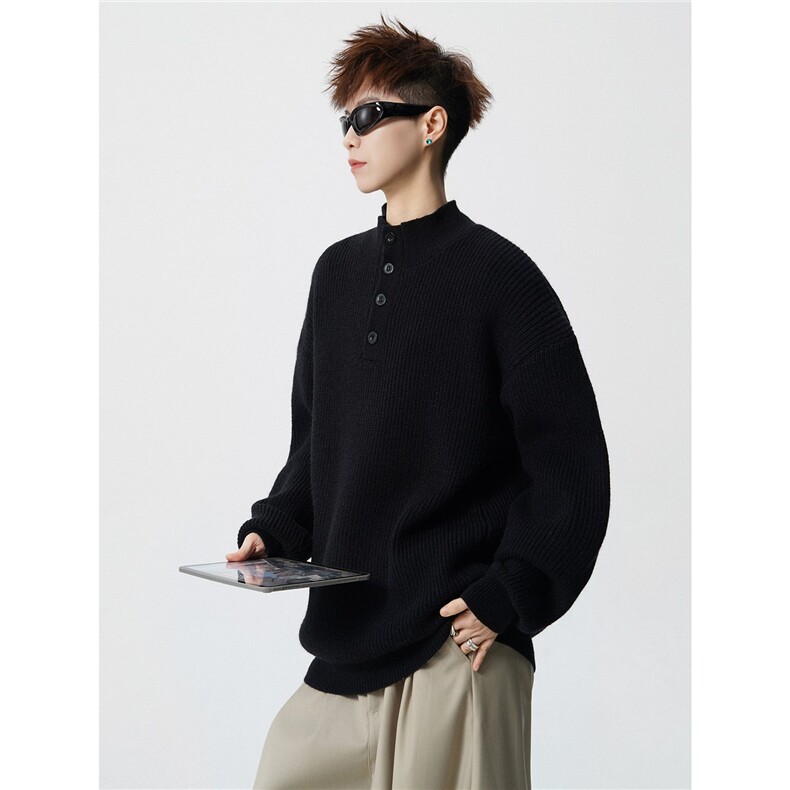 8807-P582025年秋冬季新款休闲毛衣男士时尚立领长袖宽松针织衫，男装针织衫/毛衣，电商A113