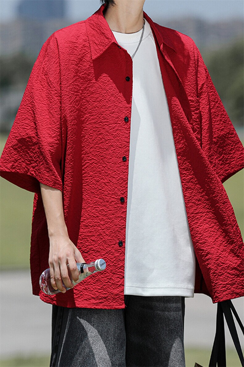 8XL-M泡泡纱盐缩肌理短袖衬衫男夏季冰丝外套防晒衬衣DC28011P36,男装衬衫,电商B312