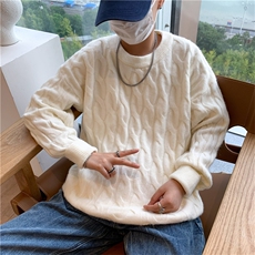 麻花毛衣男秋冬宽松帅气学生圆领针织衫慵懒风青少年上衣9019-P45，男装针织衫/毛衣，星座1008-1