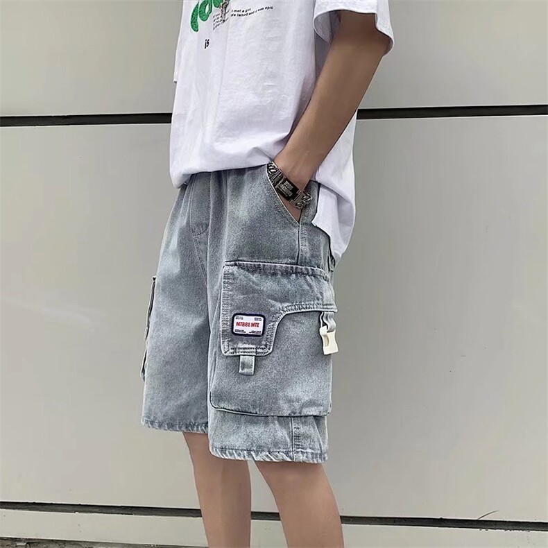 口袋设计牛仔短裤男夏季韩版宽松直筒休闲裤G277P43图片