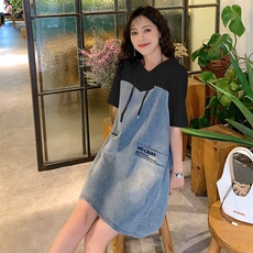 牛仔裙女2021夏装新款韩版夏装带帽卫衣连衣裙宽松显瘦小个子，女装连衣裙，瑶迪依秀