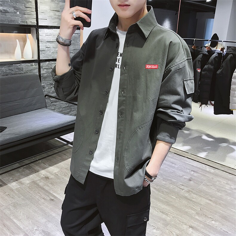 C877男士长袖衬衫纯棉工装新款春季韩版免烫宽松休闲衬衣男潮,男装衬衫,电商D310（原电商305）