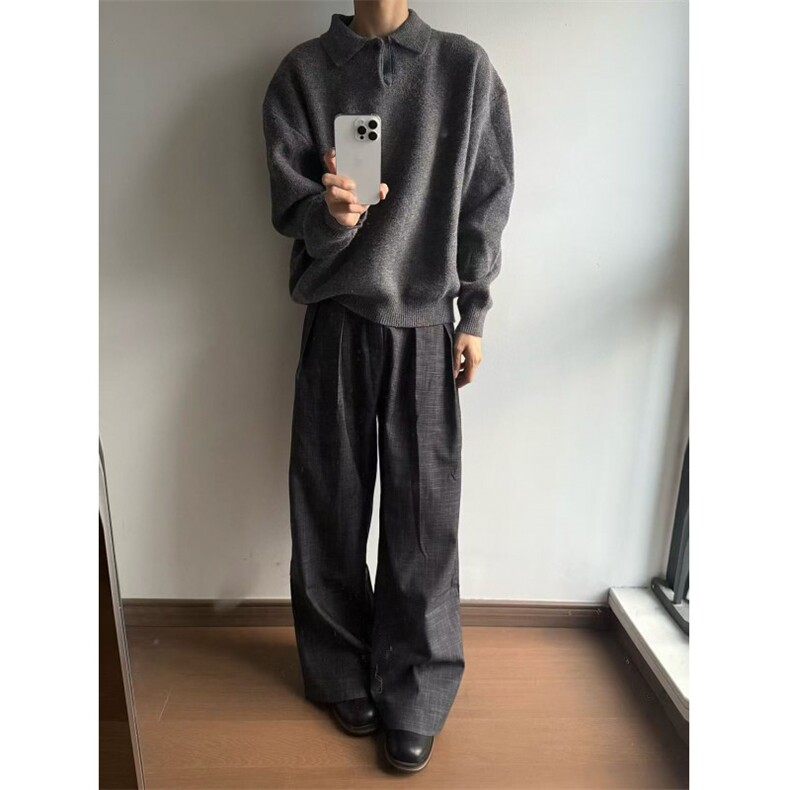 1506A/GB0470/P63美式老钱风垂感休闲西裤男女宽松花灰纹理高级感,男装西裤,星座1506A