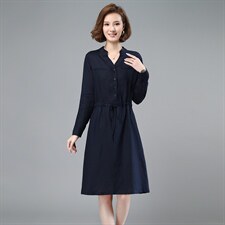 2021春季新款时尚气质小V领舒适休闲中长款连衣裙，女装连衣裙，小林双子