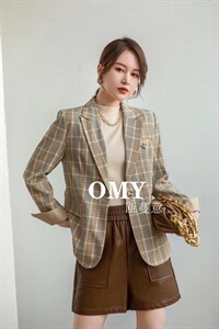 格子西装外套,女装西装,OMY 瓯蔓意