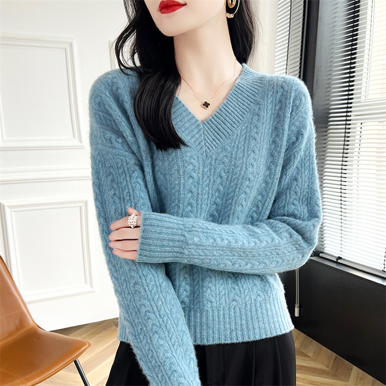 麻花羊毛衫女宽松外穿洋气韩版百搭2024秋季新款针织衫，女装羊毛衫，蒙特羊绒