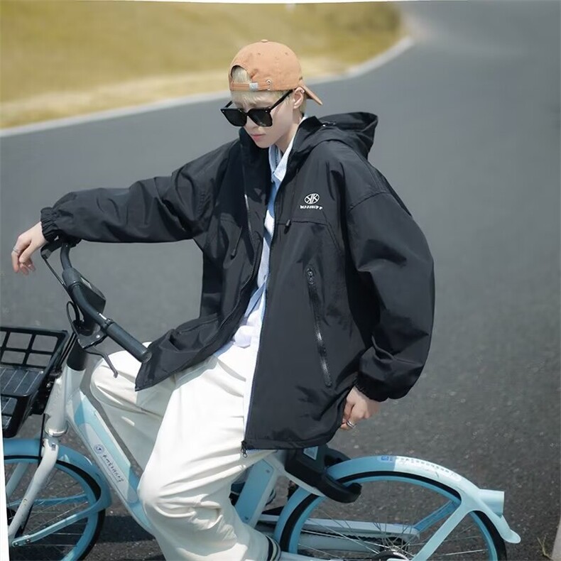 痞帅运动oversize冲锋衣外套男春季男简约休闲连帽夹克JK8819,男装夹克,星座1116A-1（原606A）