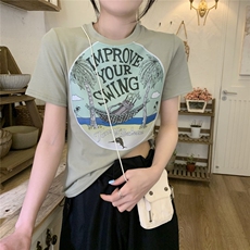 【直播品质】辣妹椰树印花短袖T恤女短款露脐上衣ZT2519-P40，女装T恤，电商B245