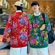 W2情侣大码衬衫领假两件卫衣外套学生班服团队新中式表演出汉服潮，男装衬衫，星座115A(原星座507）