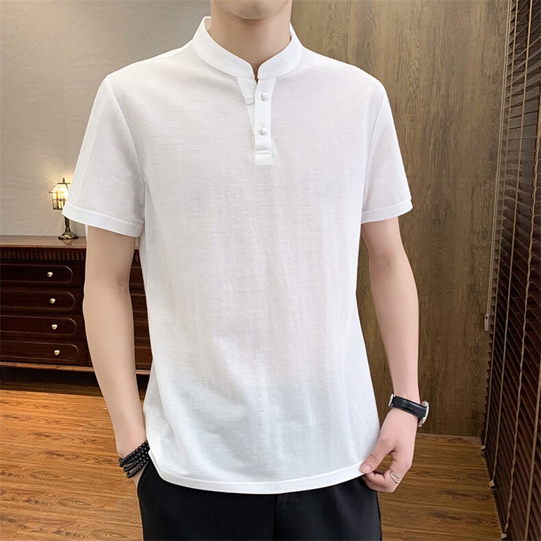 2025夏季棉麻透气清凉男士风盘扣短袖休闲T恤上衣XF9805-P50,男装T恤,星座1105-3
