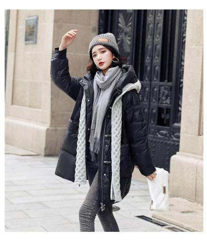 2021冬款新款两件套可拆卸羊毛针织帽90绒中长款羽绒服，女装羽绒服，红雀纺