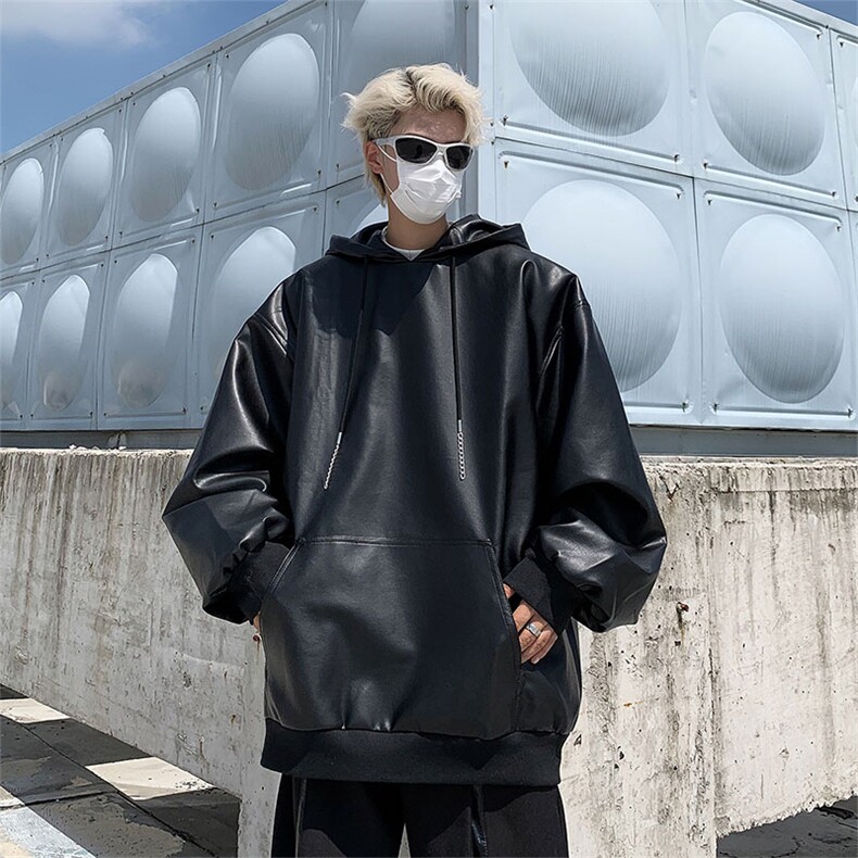 WY8538-P55美式PU皮双层连帽皮卫衣,男装卫衣,星座1501-1