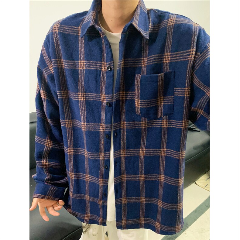 现货~磨毛格子大码长袖衬衫C5900/特P25藏青,男装衬衫,电商A094
