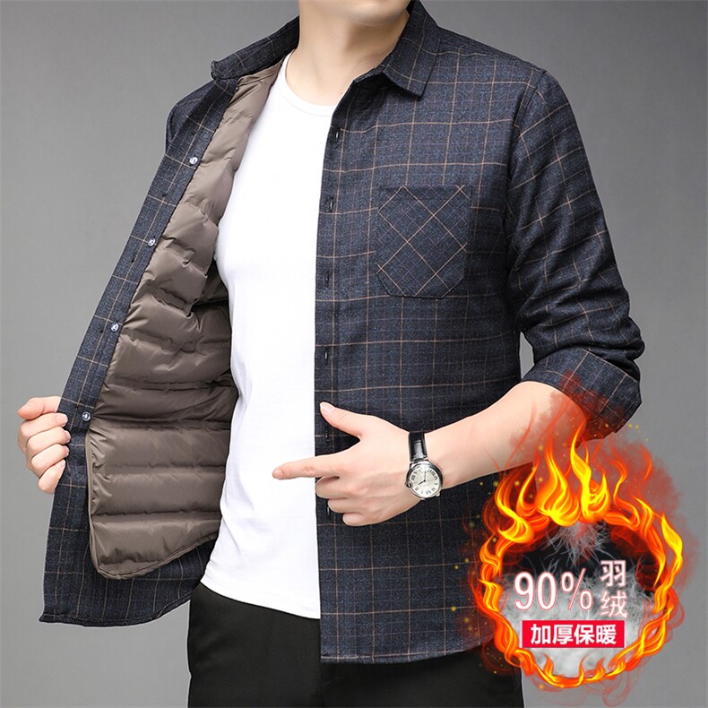 冬季衬衫男士可拆卸内胆保暖羽绒服衬衫男内外套衬衣爸爸轻薄男装图片