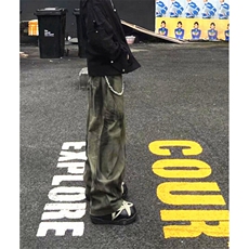 设计感宽松褶皱拼接做旧牛仔裤男潮牌休闲阔腿廓形弯刀裤NA284，男装牛仔裤，星座1116A（原606A-3）