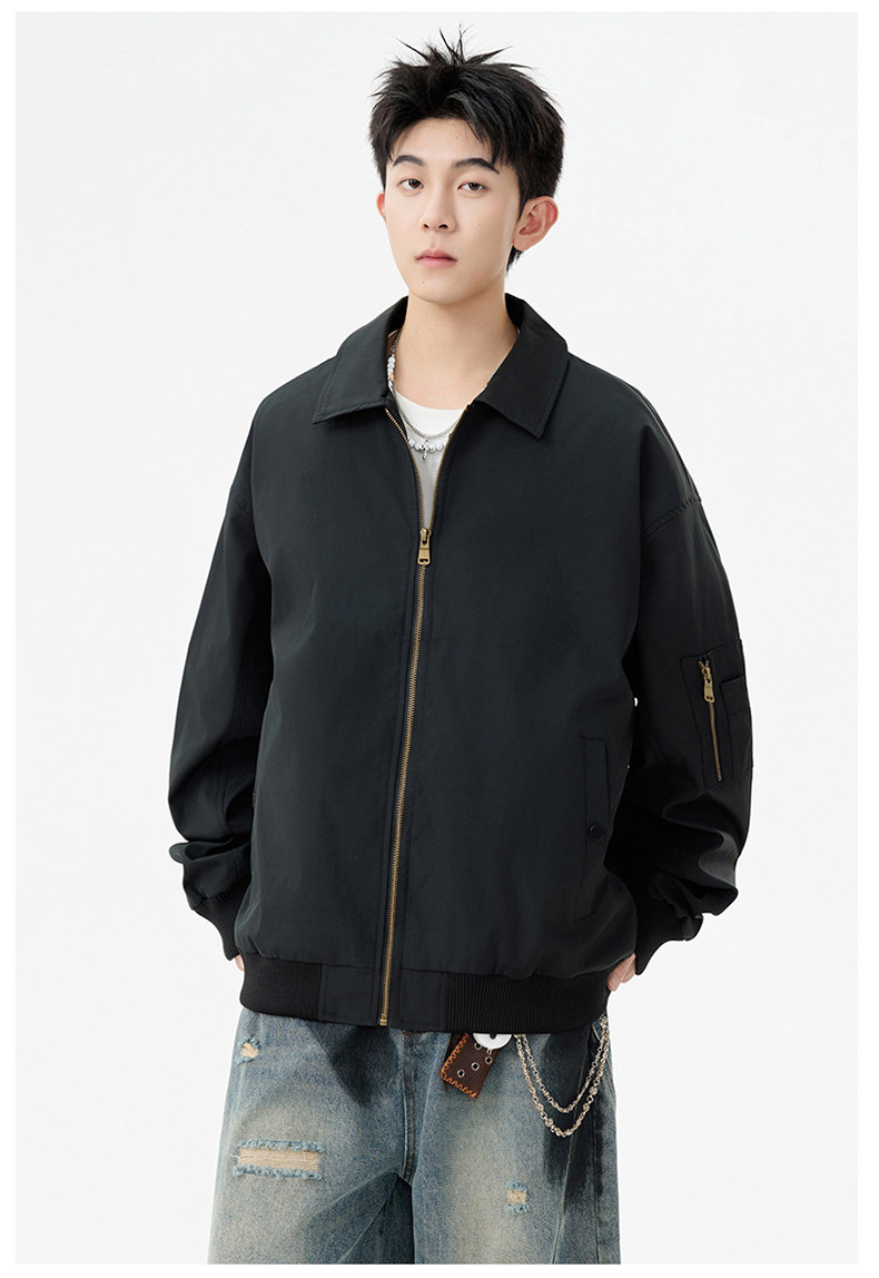 新款春秋美式宽松痞帅翻领飞行夹克复古百搭工装外套男士6185-P50,男装夹克,星座1403A