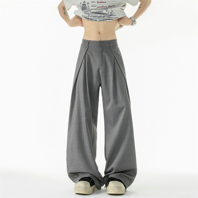 25新款工字褶A字西裤直筒阔腿垂感休闲长裤子潮504-K888-P55控78，男装西裤，星座504