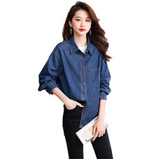 牛仔衬衫女长袖2024早春新款女装时尚潮流设计感小众笑脸上衣现货，女装衬衫，一安秀